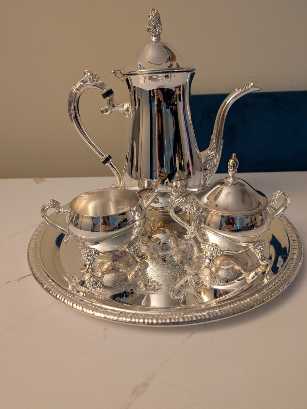 Silver Plated Tea Set on Tray - Elegant Serving Set